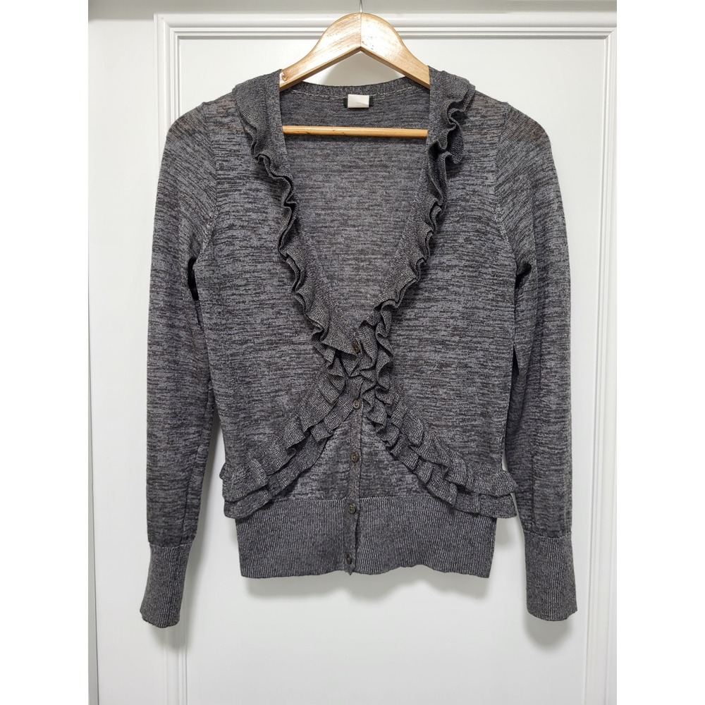 J Crew Charcoal Alpaca Wool Bld Lightweight Ruffle Whimsigoth Cardigan Sweater M